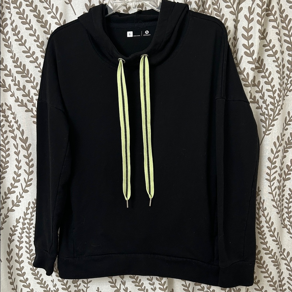 Xersion Black Hoodie with Bright Green Drawstrings